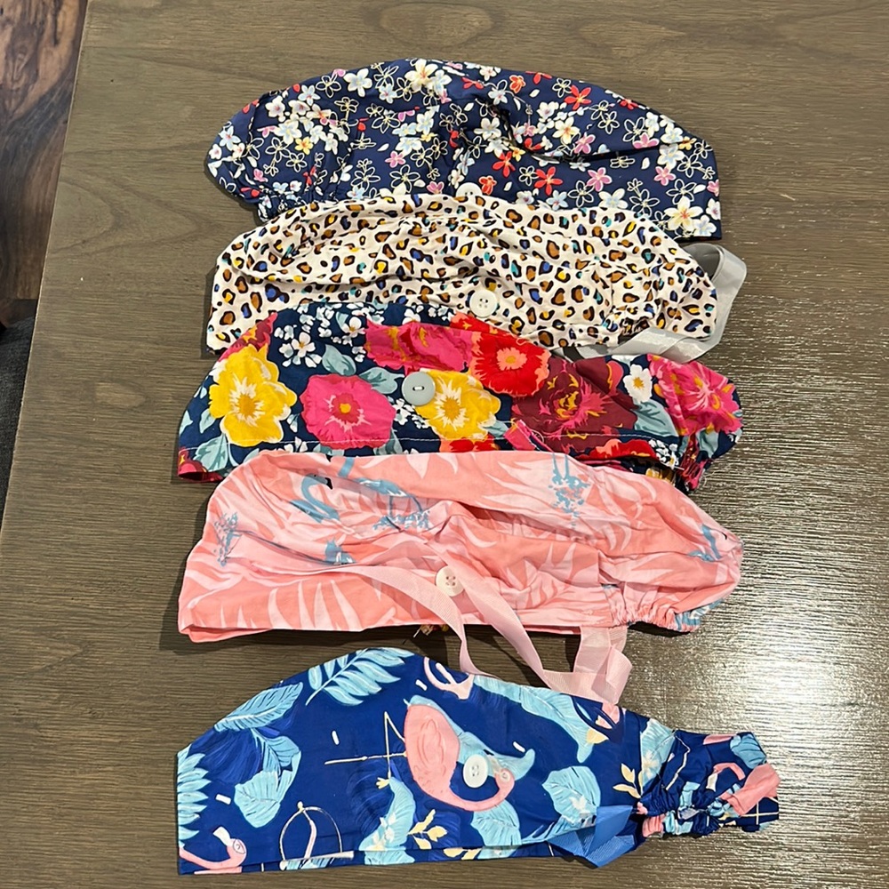 Set of 5 never used surgical scrub caps